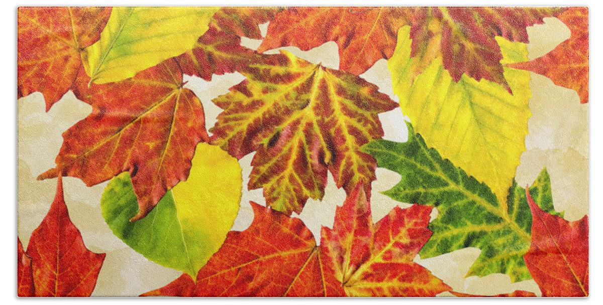 Fall Leaves Beach Towel featuring the mixed media Fall Leaves Pattern by Christina Rollo