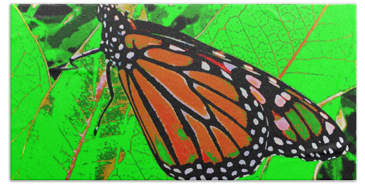 Green Beach Towel featuring the photograph Fall Monarch Too by Debra Grace Addison