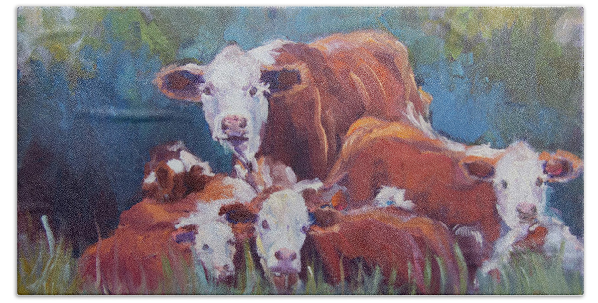 Cows Beach Towel featuring the painting Family Dynamics by Sheila Wedegis