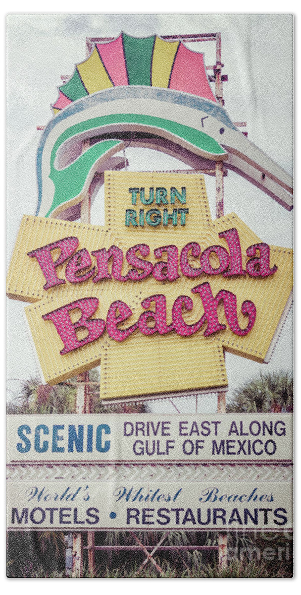 America Beach Towel featuring the photograph Famous Pensacola Beach Sign Gulf Breeze Florida Photo by Paul Velgos