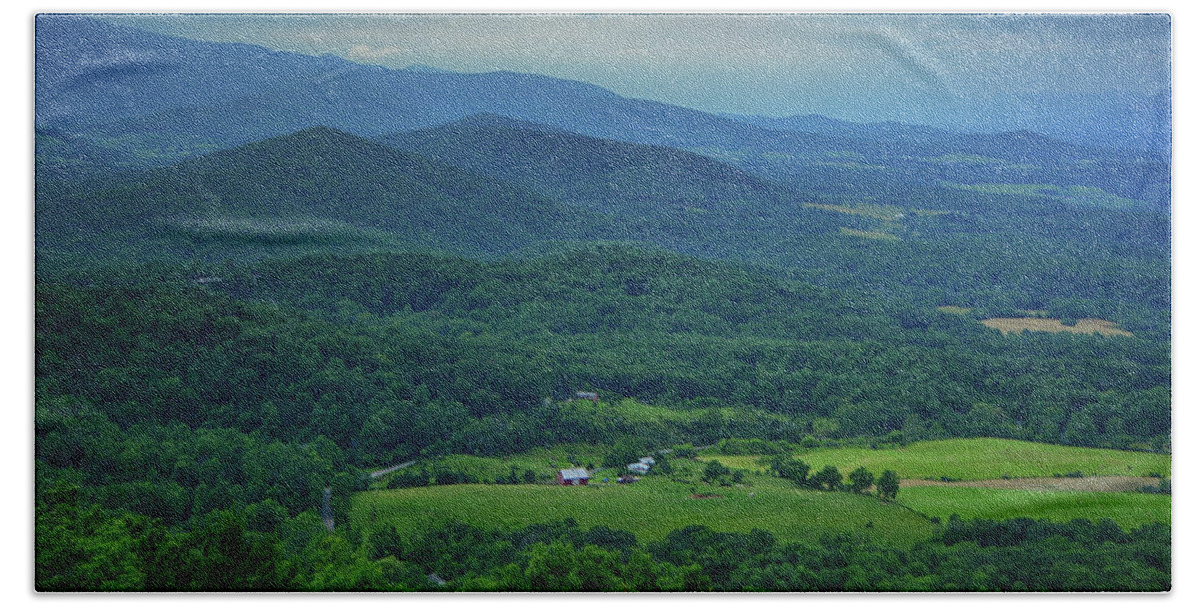 Farm In The Shenandoah Valley From Shenandoah National Park Beach Towel featuring the photograph Farm in the Shenandoah Valley from Signal Knob Overlook in Shenandoah National Park by Raymond Salani III