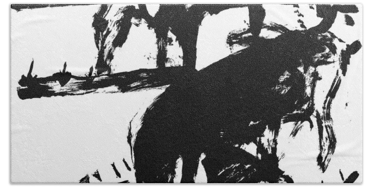 Black Beach Towel featuring the drawing Feeding dog and horse by Edgeworth Johnstone