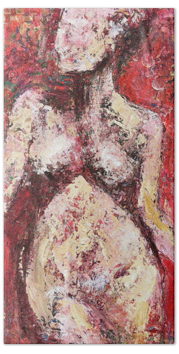 Nude Beach Towel featuring the painting Female Nude by Sharon Sieben