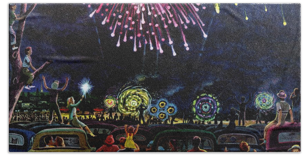 Automobiles Beach Towel featuring the drawing Fireworks by Ben Kimberly Prins