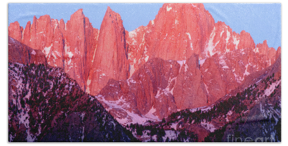 Mountain Beach Towel featuring the photograph First Light, Mount Whitney by Douglas Taylor