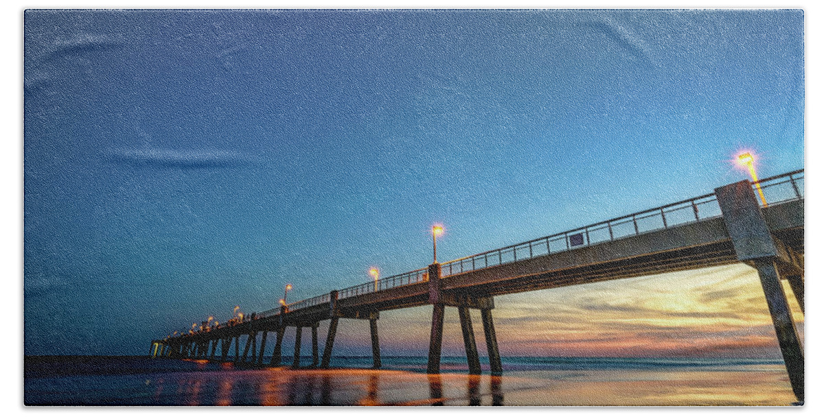 Pier Beach Towel featuring the photograph Fishing Pier at Night by Mike Whalen