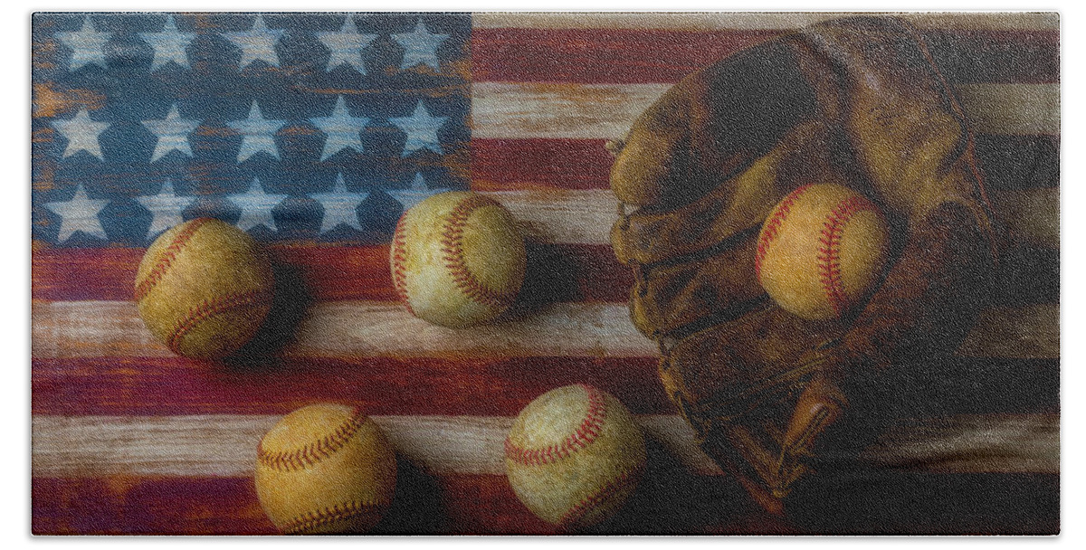 American Beach Towel featuring the photograph Five Balls And Mitt by Garry Gay
