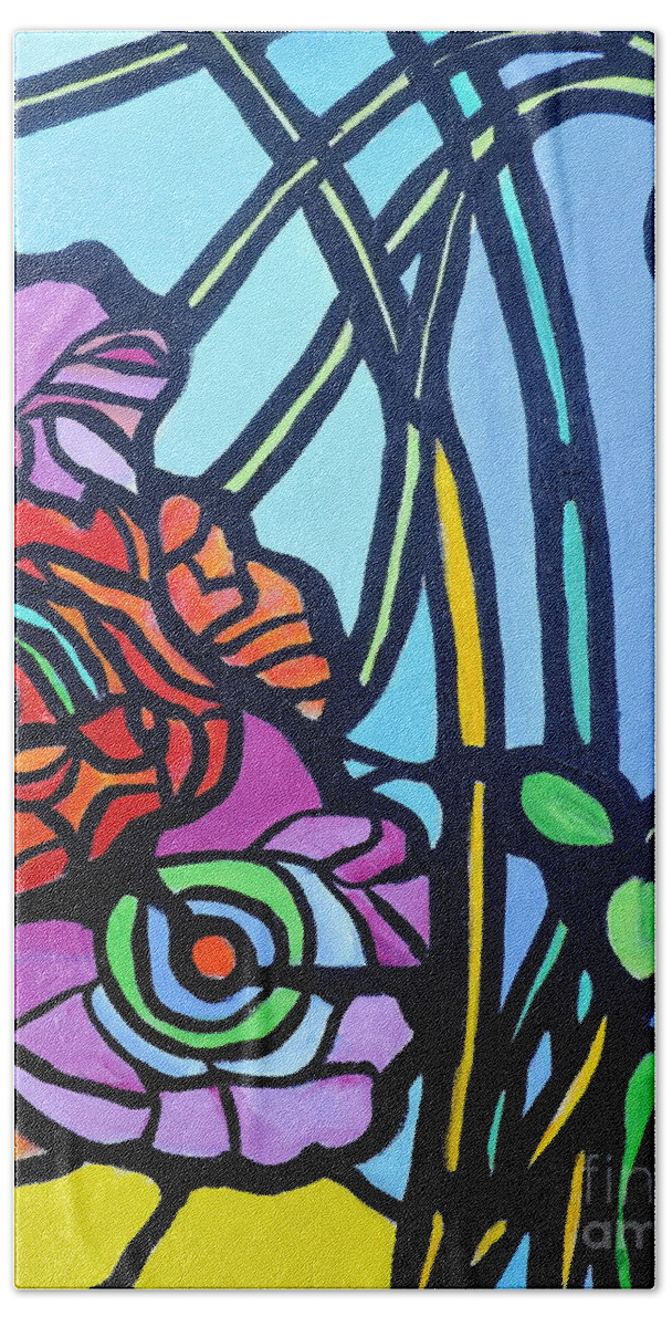 Colorful Beach Towel featuring the painting Fleurs by Jodie Marie Anne Richardson Traugott     aka jm-ART