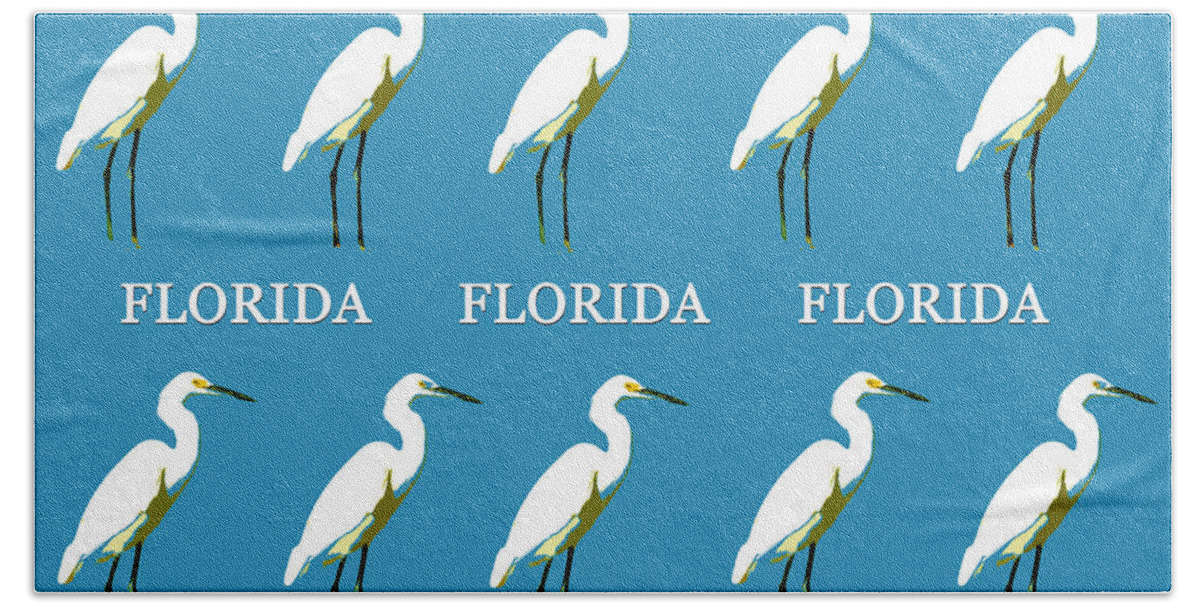 Florida Beach Towel featuring the mixed media Florida Egrets work A by David Lee Thompson