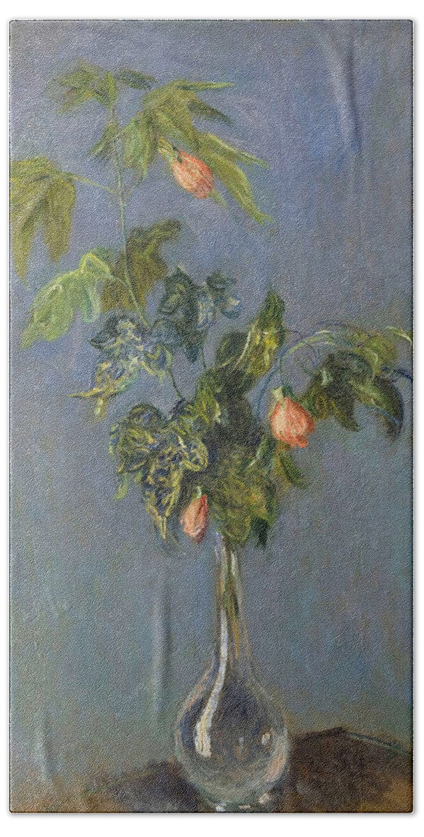 Claude Monet Beach Towel featuring the painting Flowers in a Vase, 1882 by Claude Monet