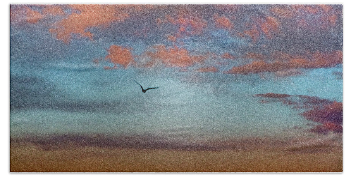 Flying Beach Sheet featuring the photograph Flying Through The Sunset Sky by Miroslava Jurcik