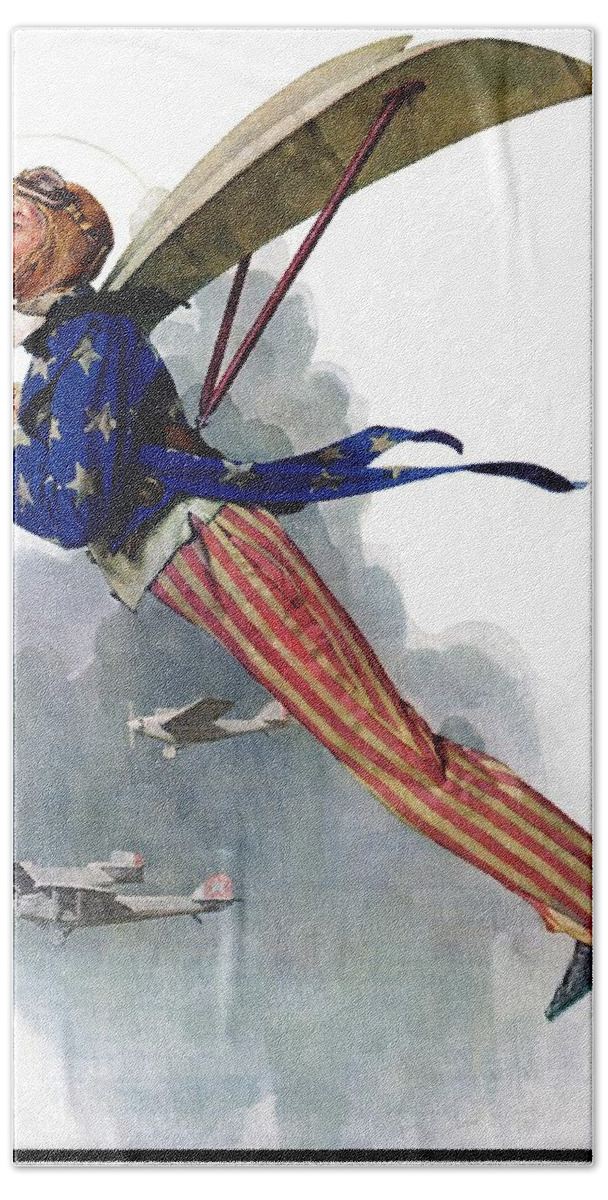 Airplanes Beach Towel featuring the painting flying Uncle Sam by Norman Rockwell