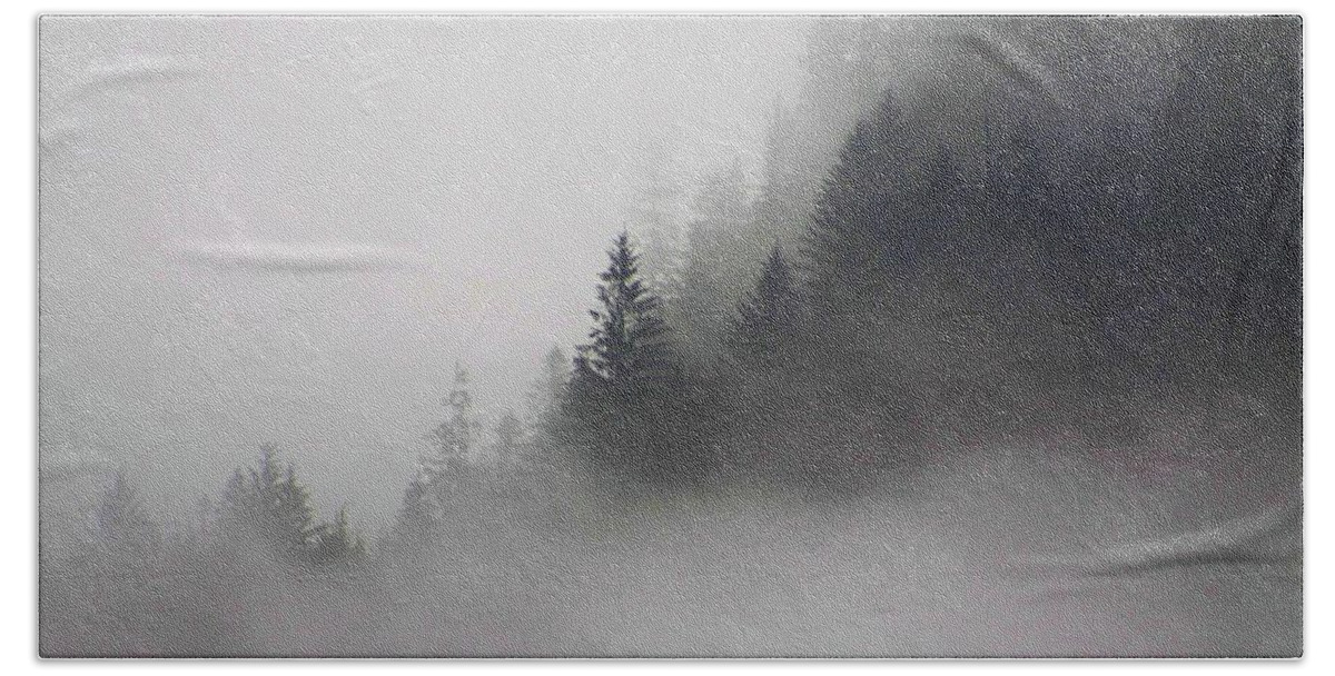 Fog Beach Towel featuring the photograph Fog becoming forest by Fred Bailey