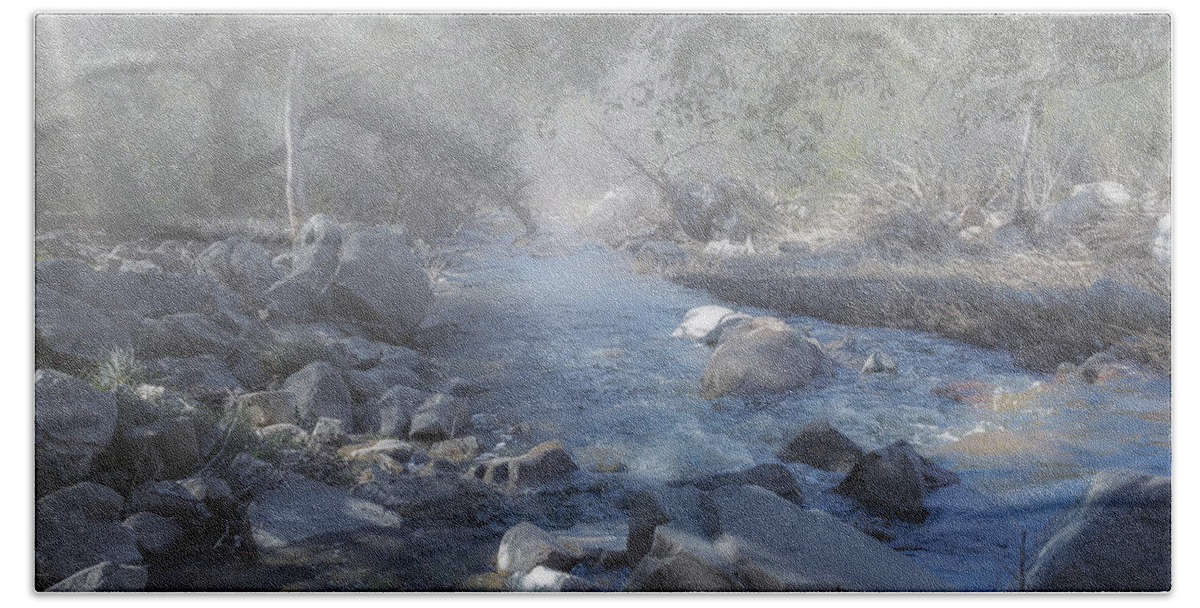Creek Beach Towel featuring the photograph Foggy Creek by Alison Frank