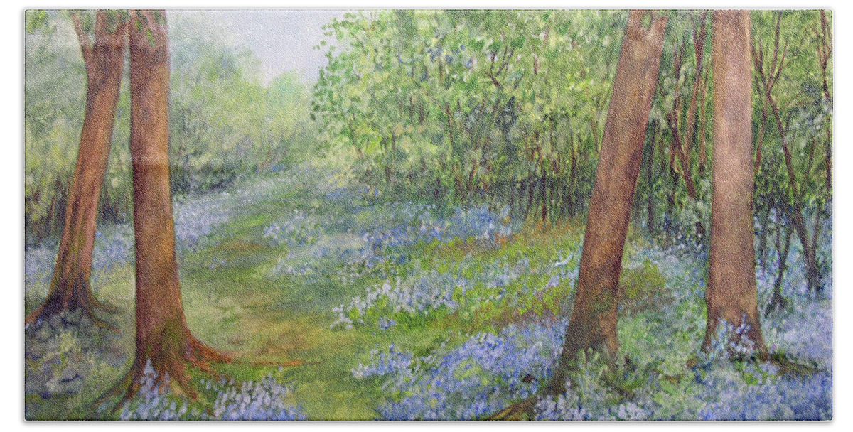 Watercolor Beach Towel featuring the painting Follow the Bluebells by Laurie Rohner
