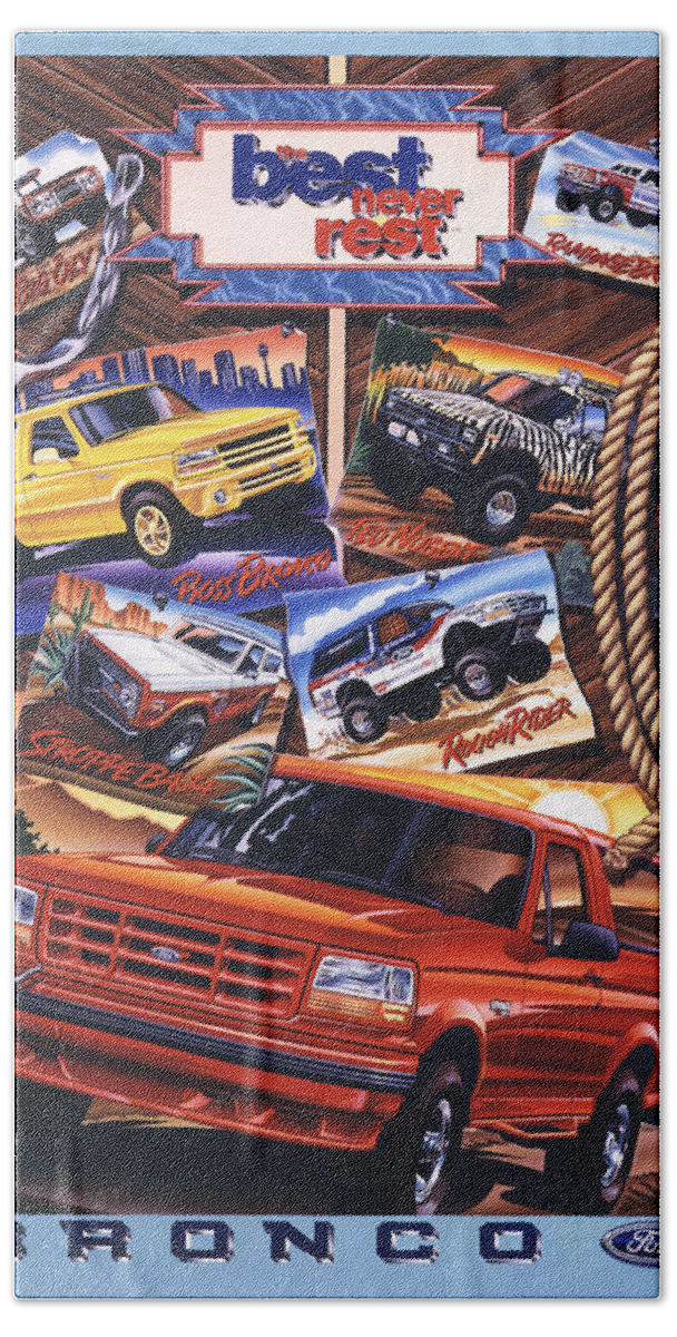 Ford Bronco Poster Beach Towel featuring the painting Ford Bronco Poster by Garth Glazier