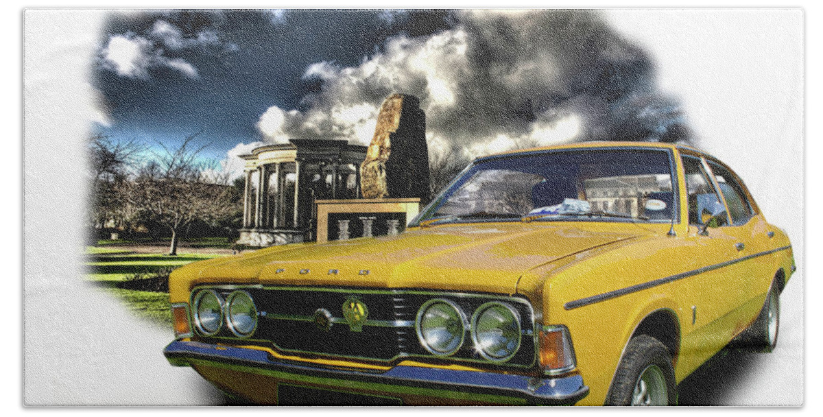 Ford Beach Towel featuring the digital art Ford Cortina Mk3 by Peter Leech