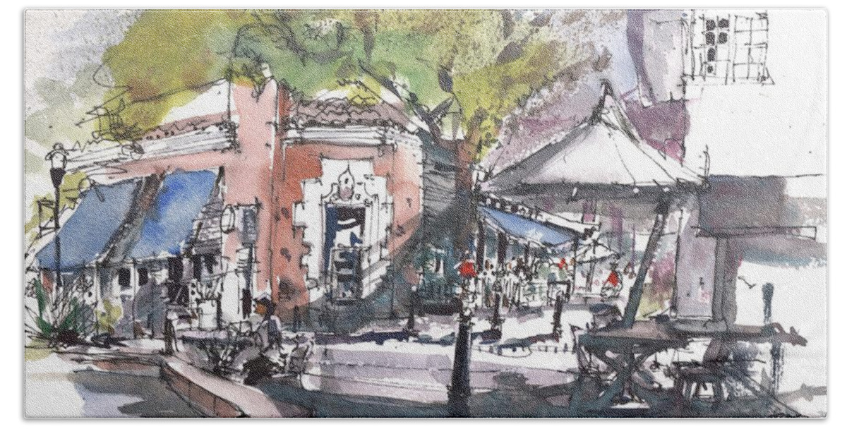  Beach Towel featuring the painting Fountain Square at Old Hyde Park by Gaston McKenzie
