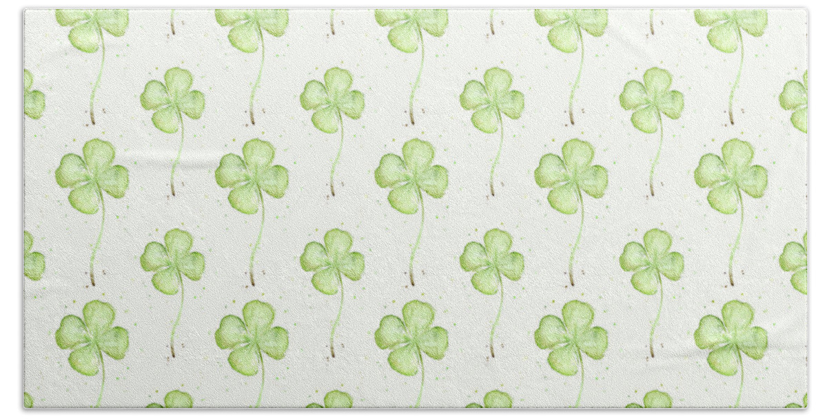 Lucky Beach Towel featuring the painting Four Leaf Clover Lucky Charm Pattern by Olga Shvartsur