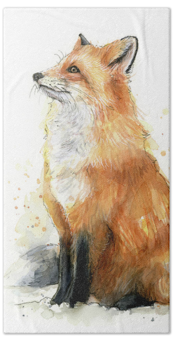 Watercolor Fox Beach Towel featuring the painting Fox Watercolor by Olga Shvartsur