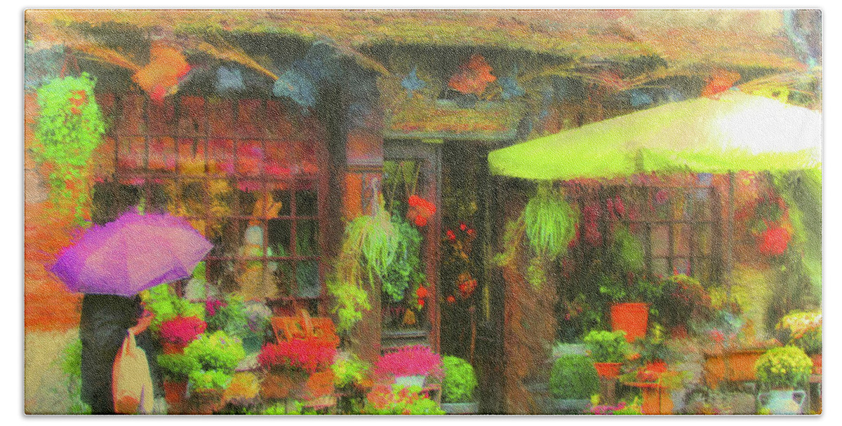 Flowers Beach Towel featuring the painting French Flower Shop by Joel Smith