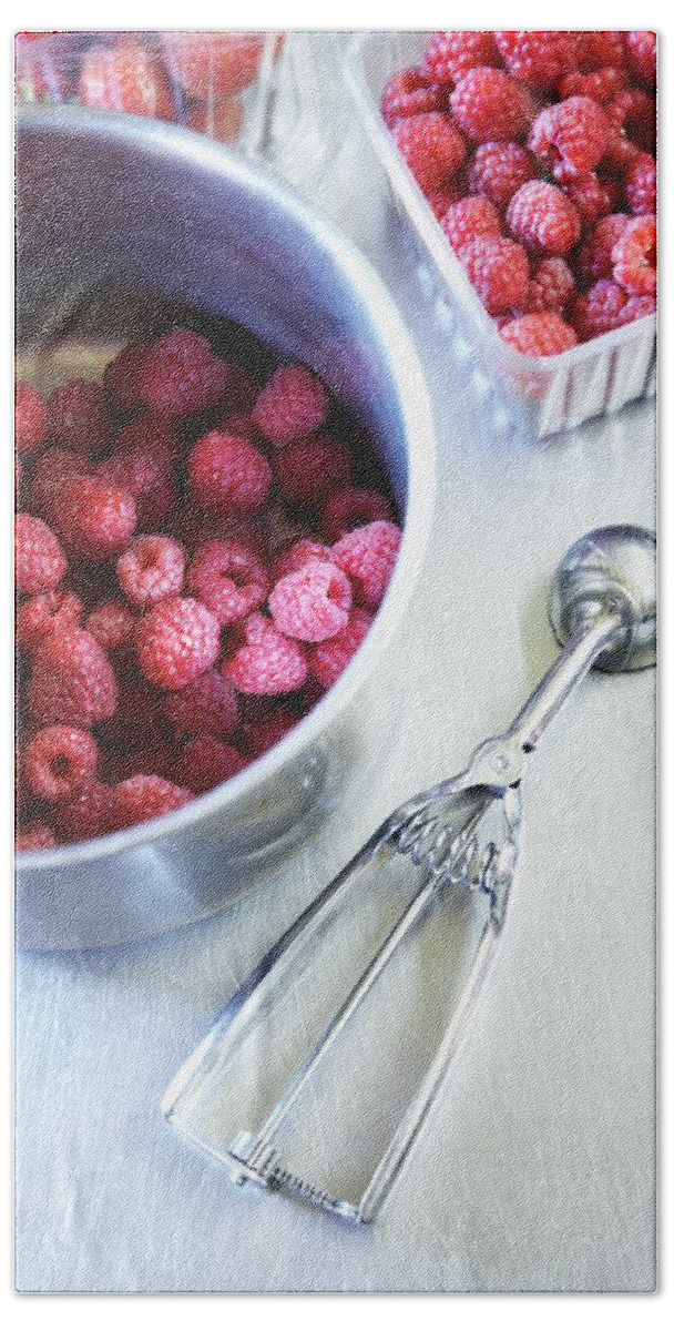 Ip_11172298 Beach Towel featuring the photograph Fresh Berries In A Pan And In A Plastic Punnet by Richards, Charlie
