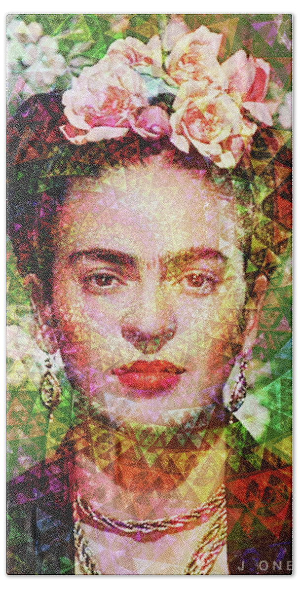 Frida Beach Towel featuring the digital art Frida Fractal 2 by J U A N - O A X A C A
