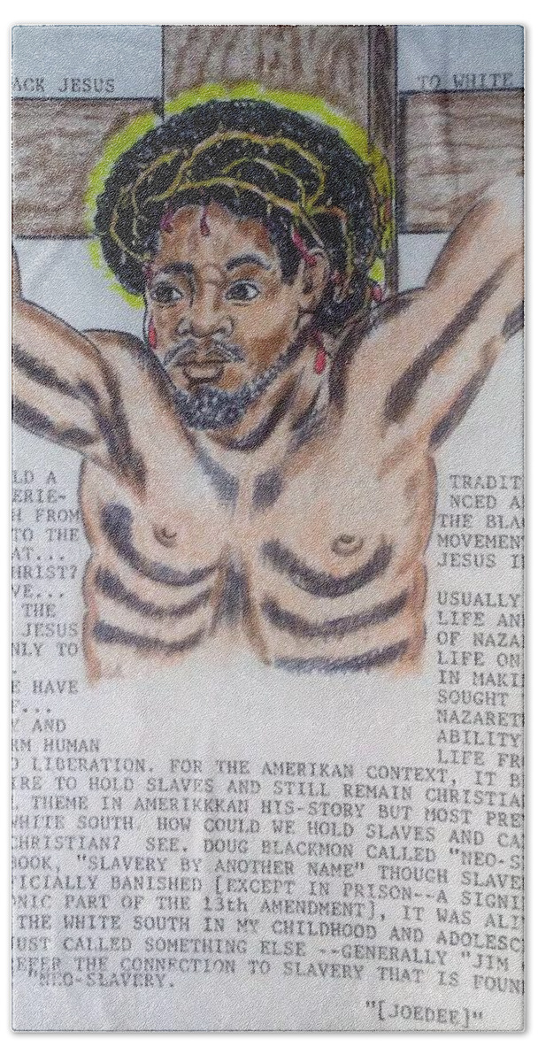 Black Art Beach Towel featuring the drawing From Black Jesus two white Christ by Joedee