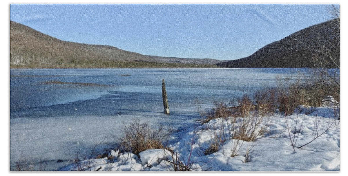 Winter Beach Towel featuring the photograph Frozen Pond by Kathy Chism