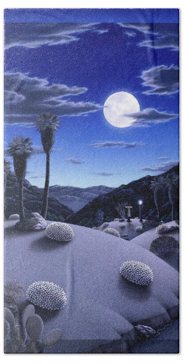 Desert Beach Towel featuring the painting Full Moon Rising by Snake Jagger