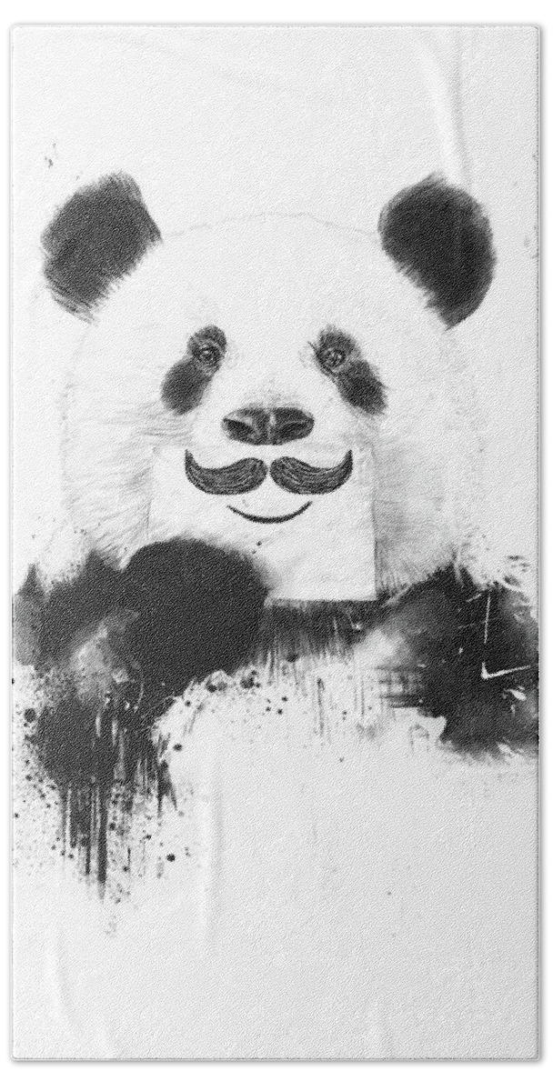 Panda Beach Towel featuring the mixed media Funny panda by Balazs Solti