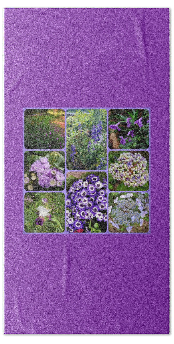 Purple Garden Flowers Beach Towel featuring the digital art My Garden In Purples Collage by Pamela Smale Williams