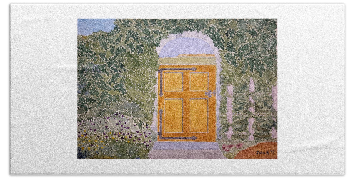 Watercolor Beach Towel featuring the painting Garden Lore by John Klobucher