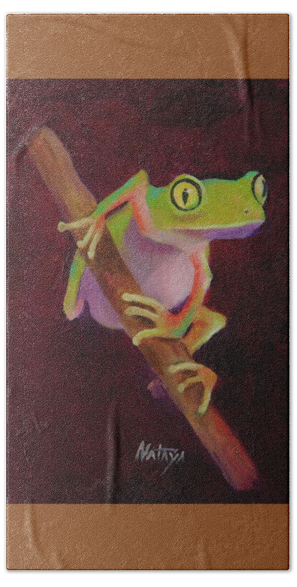 Tree Frog Beach Towel featuring the painting Gato Eyes by Nataya Crow