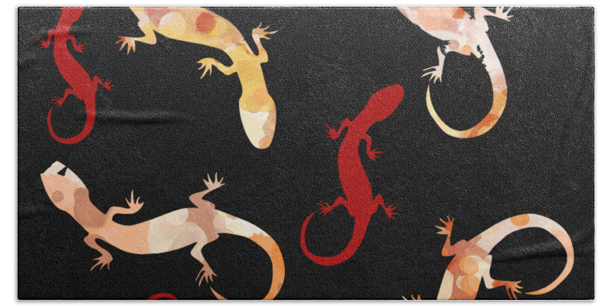 Gecko Beach Towel featuring the mixed media Gecko Pattern by Christina Rollo