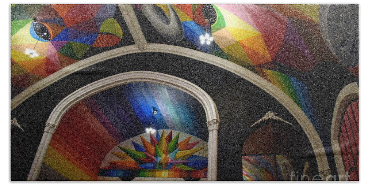 International Church Of Cannabis Beach Sheet featuring the photograph Geometric Rainbow Church by Anjanette Douglas