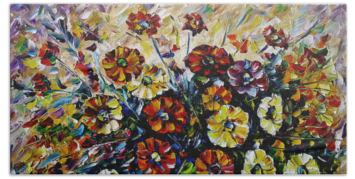 Wild Flower Painting Beach Towel featuring the painting Gerbera Bouquet by Mirek Kuzniar