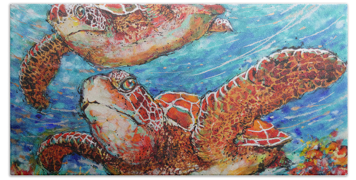 Marine Turtles Beach Towel featuring the painting Giant Sea Turtles by Jyotika Shroff