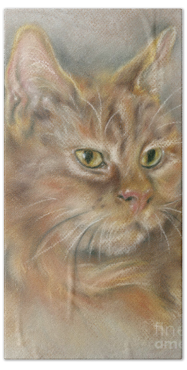 Animal Beach Sheet featuring the painting Ginger Tabby Cat with Black and White Whiskers by MM Anderson