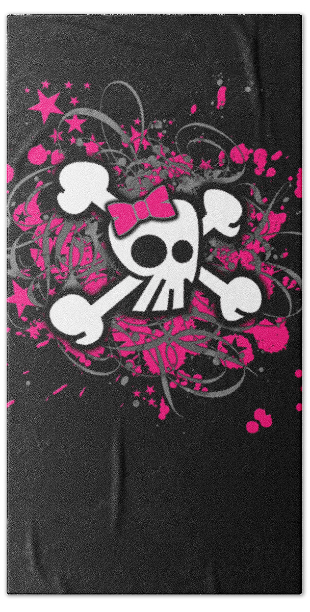 Skull Beach Towel featuring the digital art Girly Skull Crossbones Graphic by Roseanne Jones