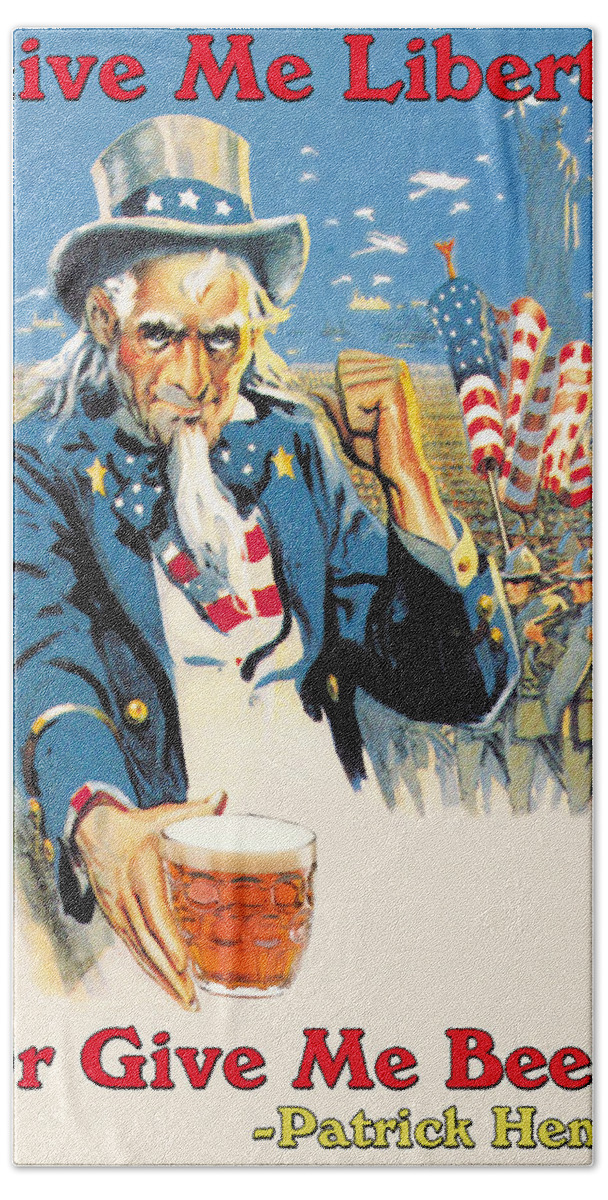 Beer Beach Towel featuring the painting Give Me Liberty of Give Me Beer by Wilbur Pierce