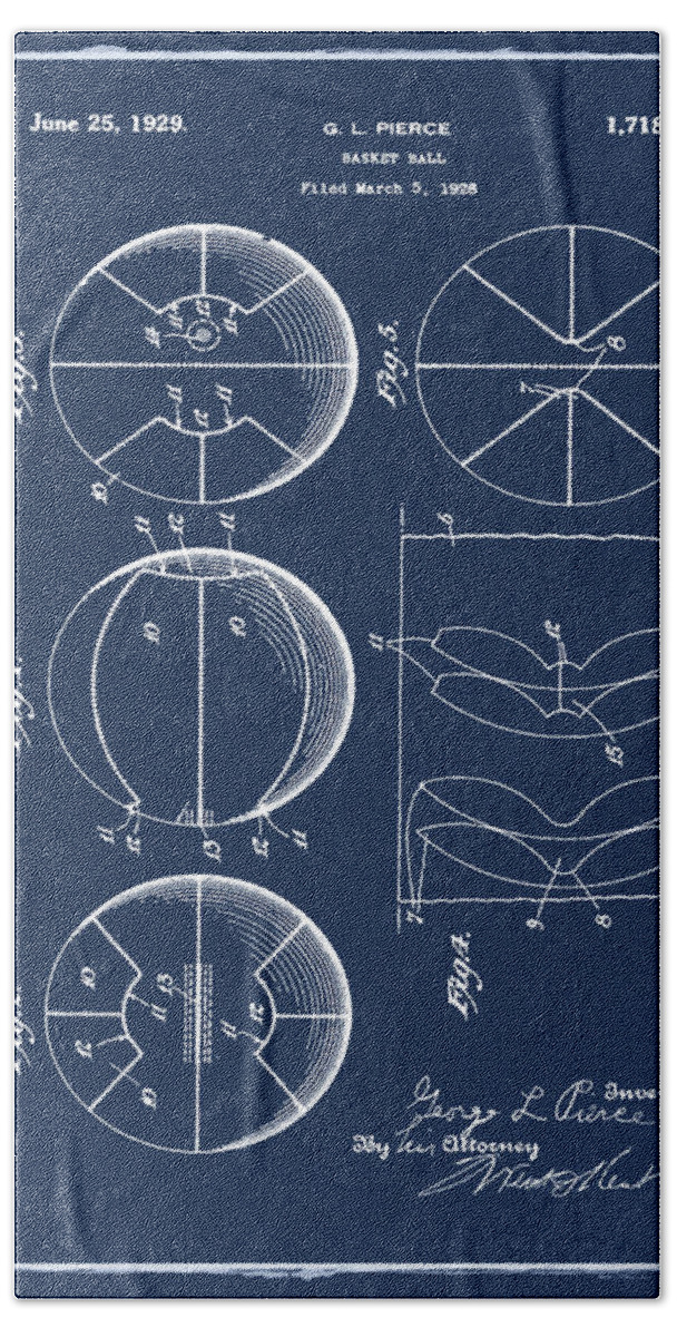 Gl Pierce Beach Towel featuring the photograph GL Pierce Basketball Patent 1929 in Blue by Bill Cannon