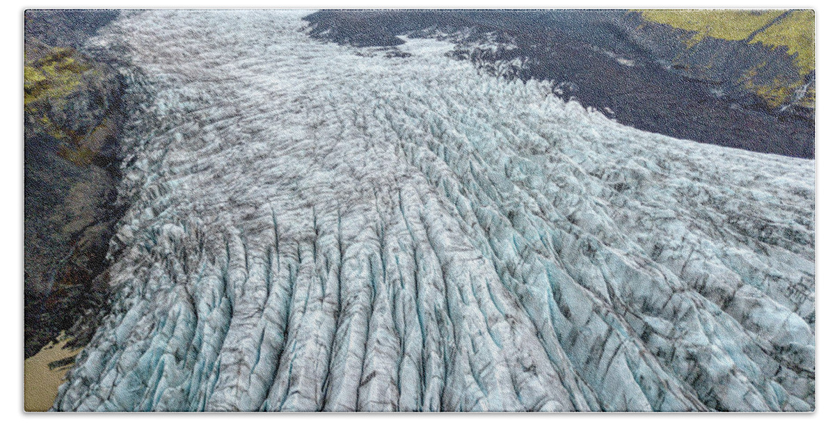 Drone Beach Towel featuring the photograph Glacier Art by David Letts
