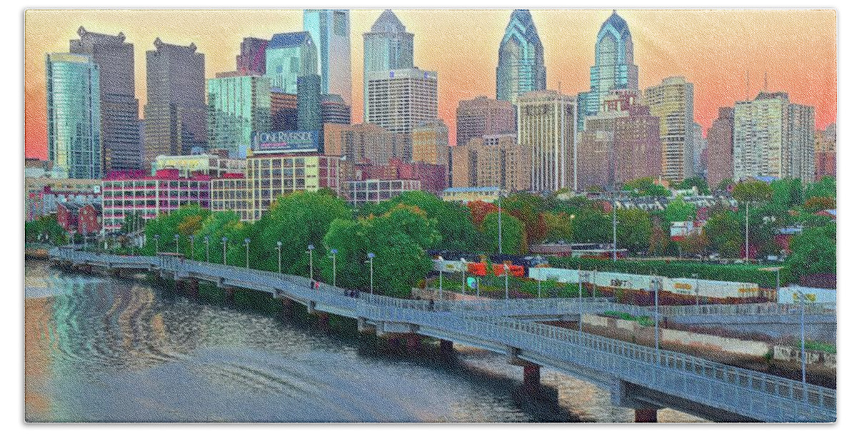 Philadelphia Beach Towel featuring the photograph Glorious Philly Sunset by Frozen in Time Fine Art Photography