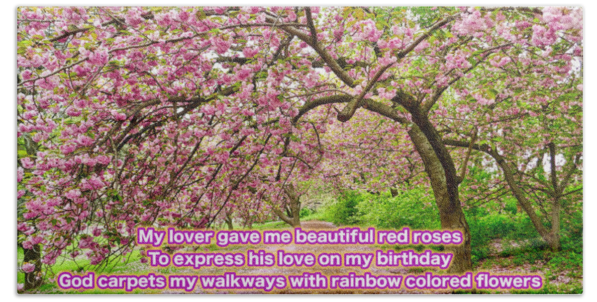 Color Photography Cherry Blossoms Trees Beach Towel featuring the photograph God's Love by Joan Reese