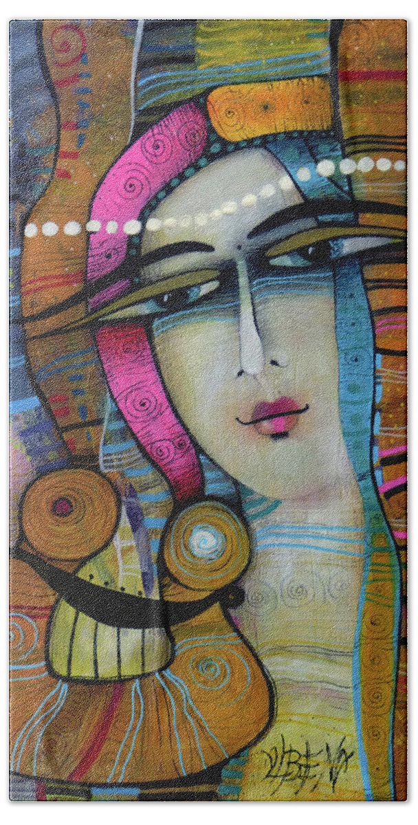 Albena Beach Towel featuring the painting Golden melody by Albena Vatcheva