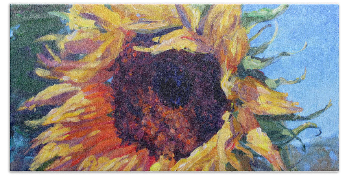 Sunflower Landscape Beach Towel featuring the painting Good Mornin by L Diane Johnson