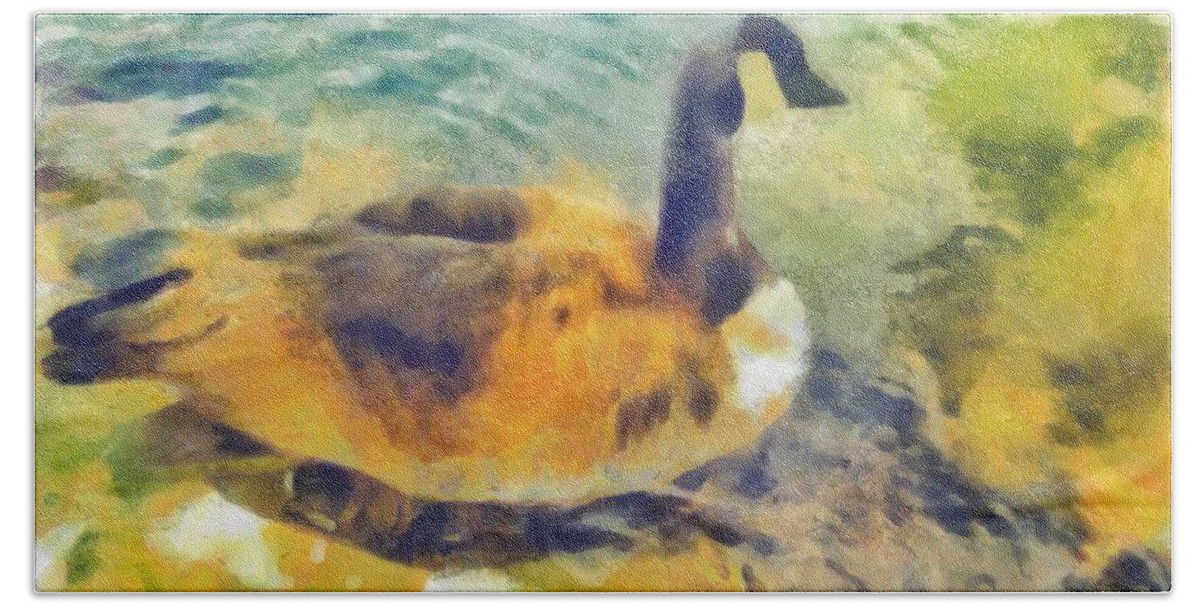 Bird Beach Towel featuring the digital art Goose by Bernie Sirelson