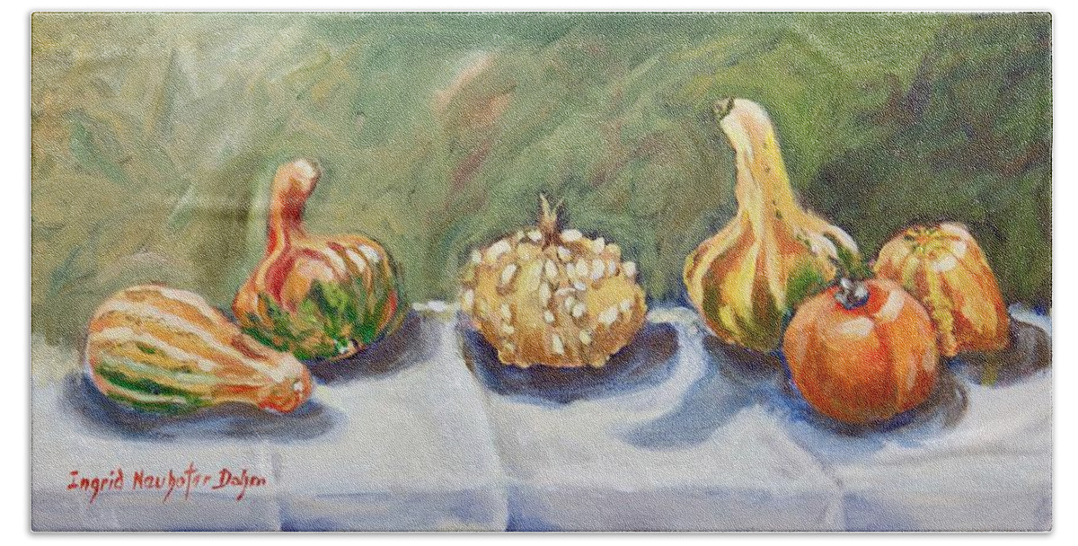 Still Life Beach Towel featuring the painting Gourds II by Ingrid Dohm
