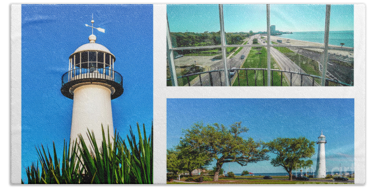Biloxi Beach Towel featuring the photograph Grand Old Lighthouse Biloxi MS Collage A1c by Ricardos Creations